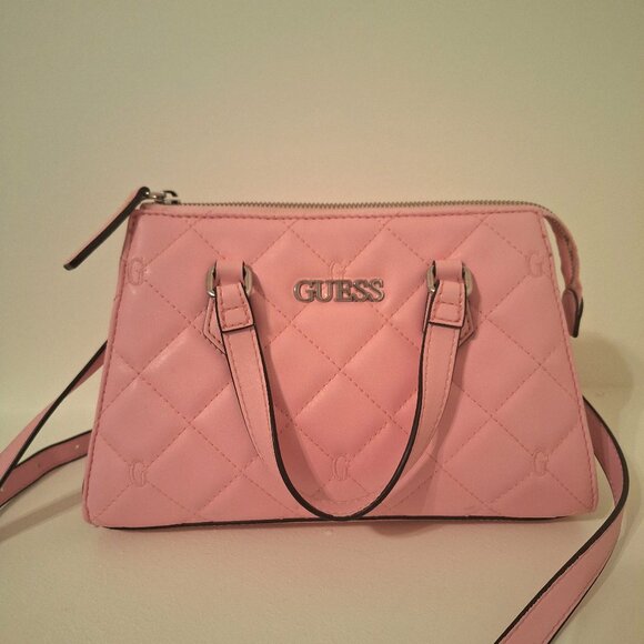 GUESS Pink Quilted Handbag with Silver-Tone Hardware - Picture 1 of 11